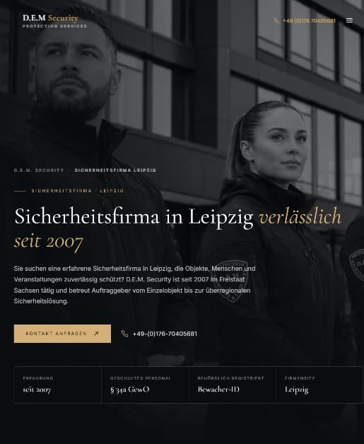 D.E.M. Security Website auf einem Tablet
