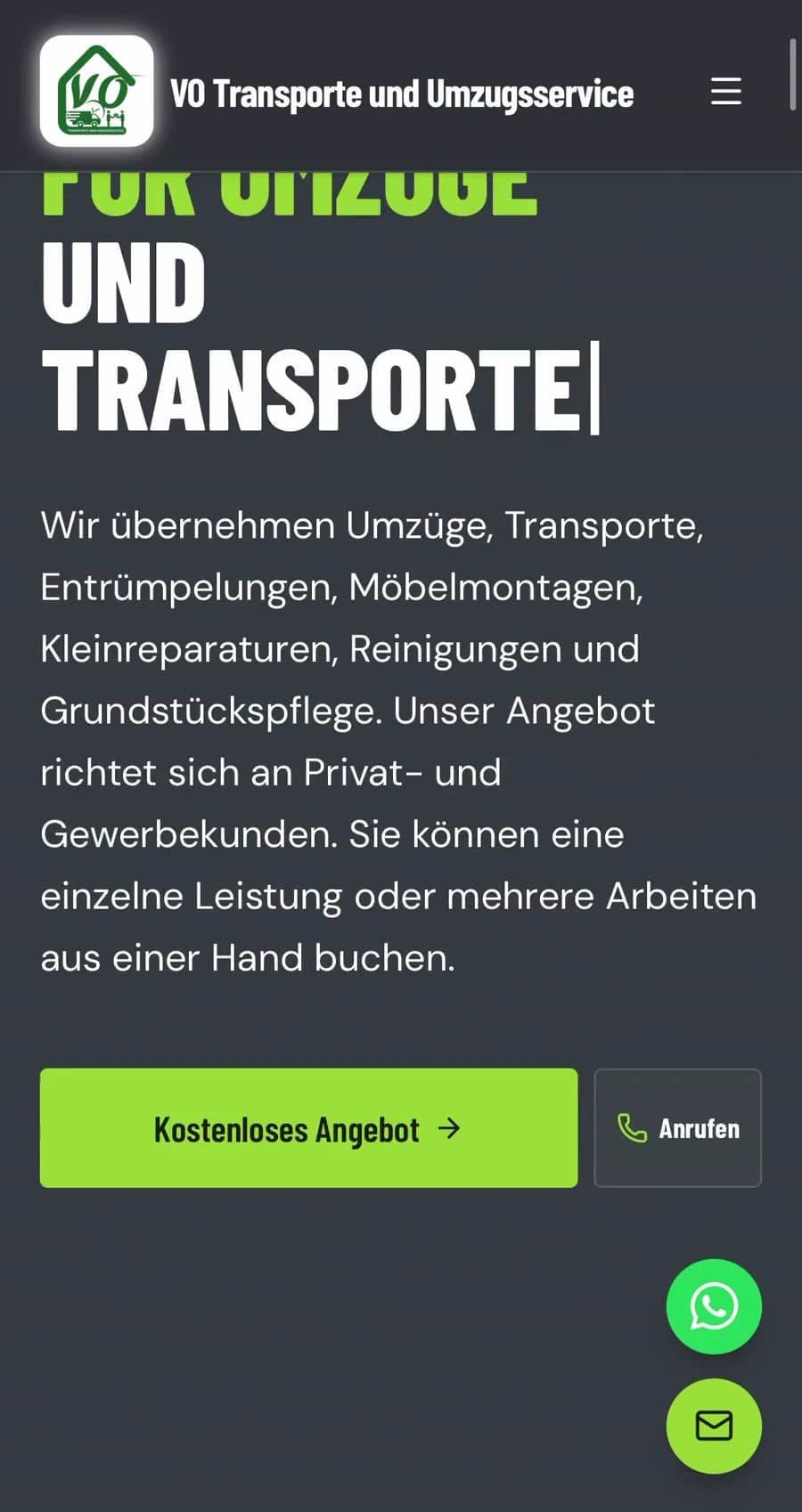 VO Umzug Website auf einem Smartphone